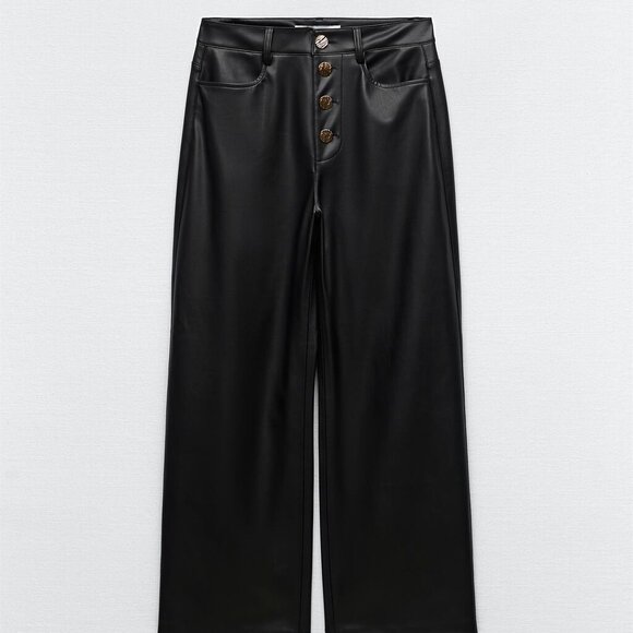 Faux Leather Wide Leg Pants | Pleather Pants - Picture 2 of 7